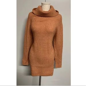 Turtleneck Long Sleeve Knitted Mini Sweater Dress